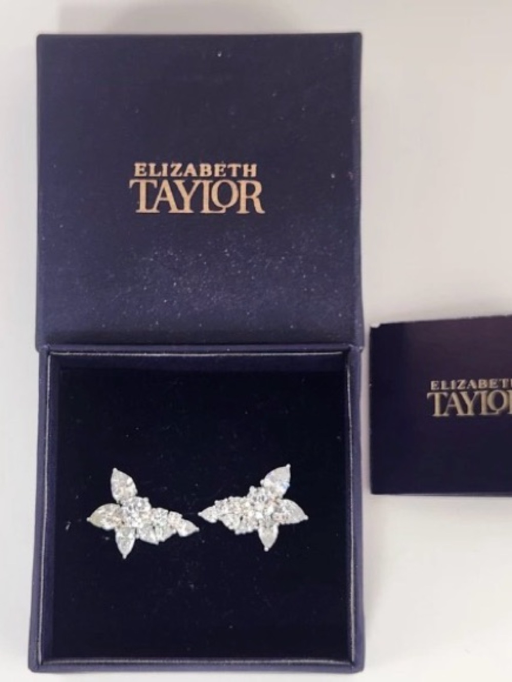 Rare Elizabeth Taylor Radiance crystal floral earrings ET initial stamped.
